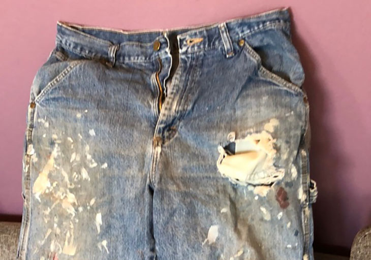 Man Excited To Wear "Painting Jeans" For Home Repair Project Classic Dad